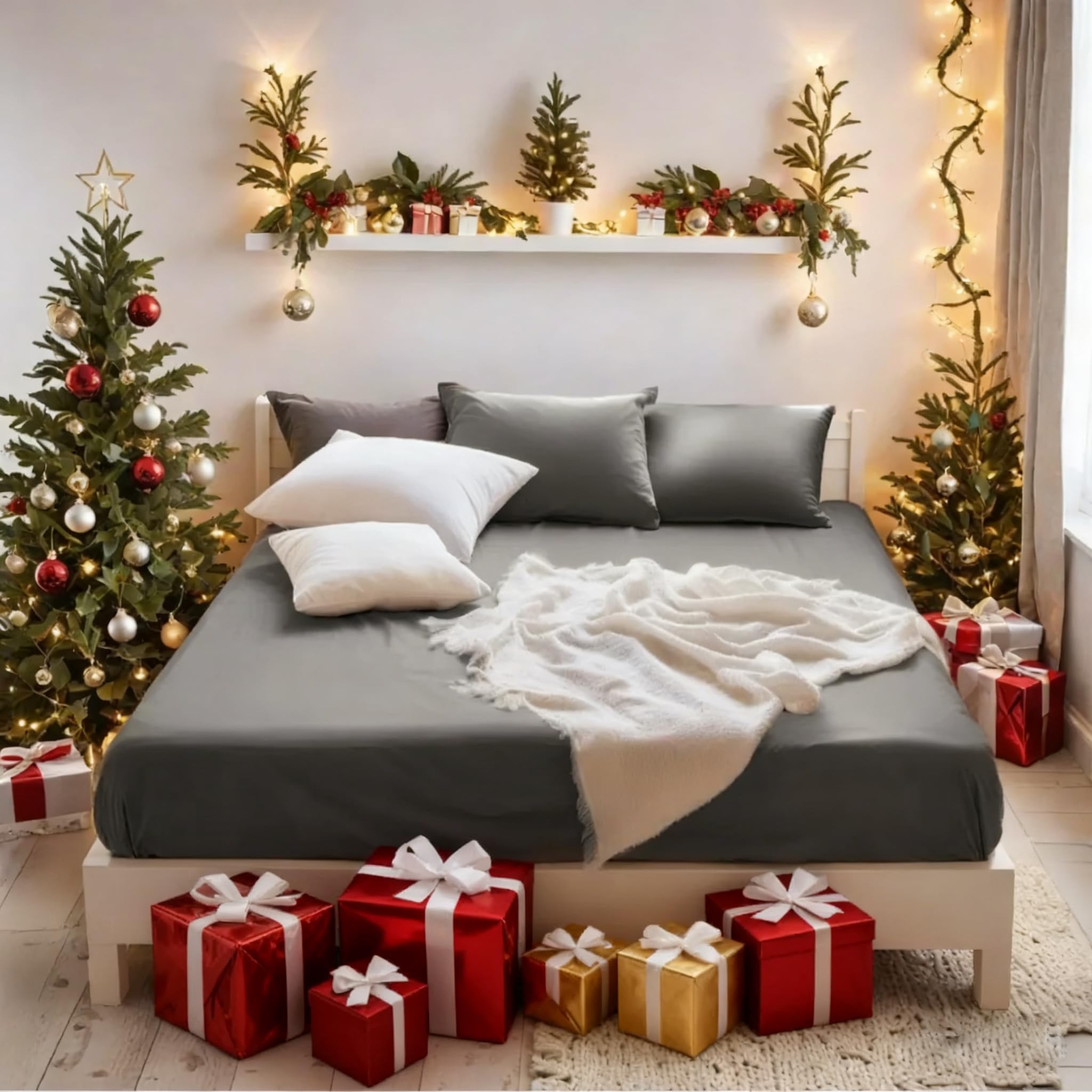 MOHAP Small Double Size Fitted Sheet Grey with Extra Deep 30 cm Pocket Bed Sheet Only Bedsheet Brushed Microfiber Bottom Sheet for Small Double Bed 122x190 Grey