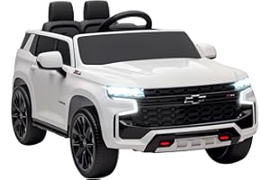 Aosom Licensed Chevrolet Tahoe Ride On Car, 12V 7AH Battery Power Ride On Toy with Parent Remote Control, LED Lights, Music, 4 Wheeler Suspension, 3 Speeds, Kids Electric Vehicle for Aged 3+, White