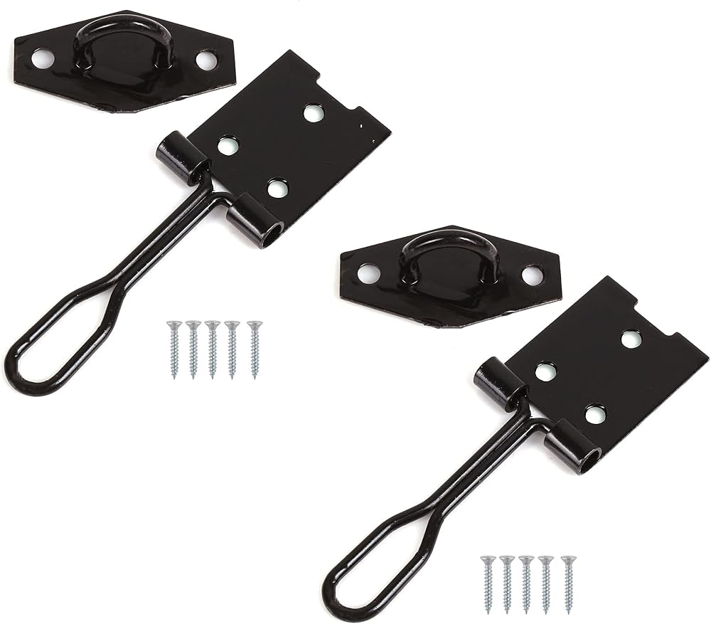 TERF Wire Hasp and Staple Set 75mm Black Pack of 2 with Fixing Screws
