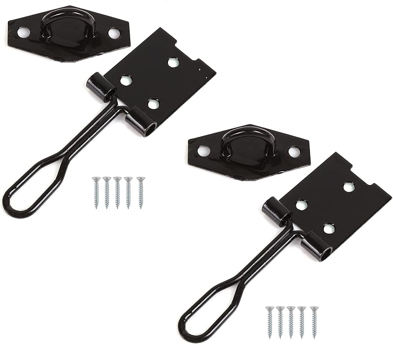 TERF Wire Hasp and Staple Set 75mm Black Pack of 2 with Fixing Screws