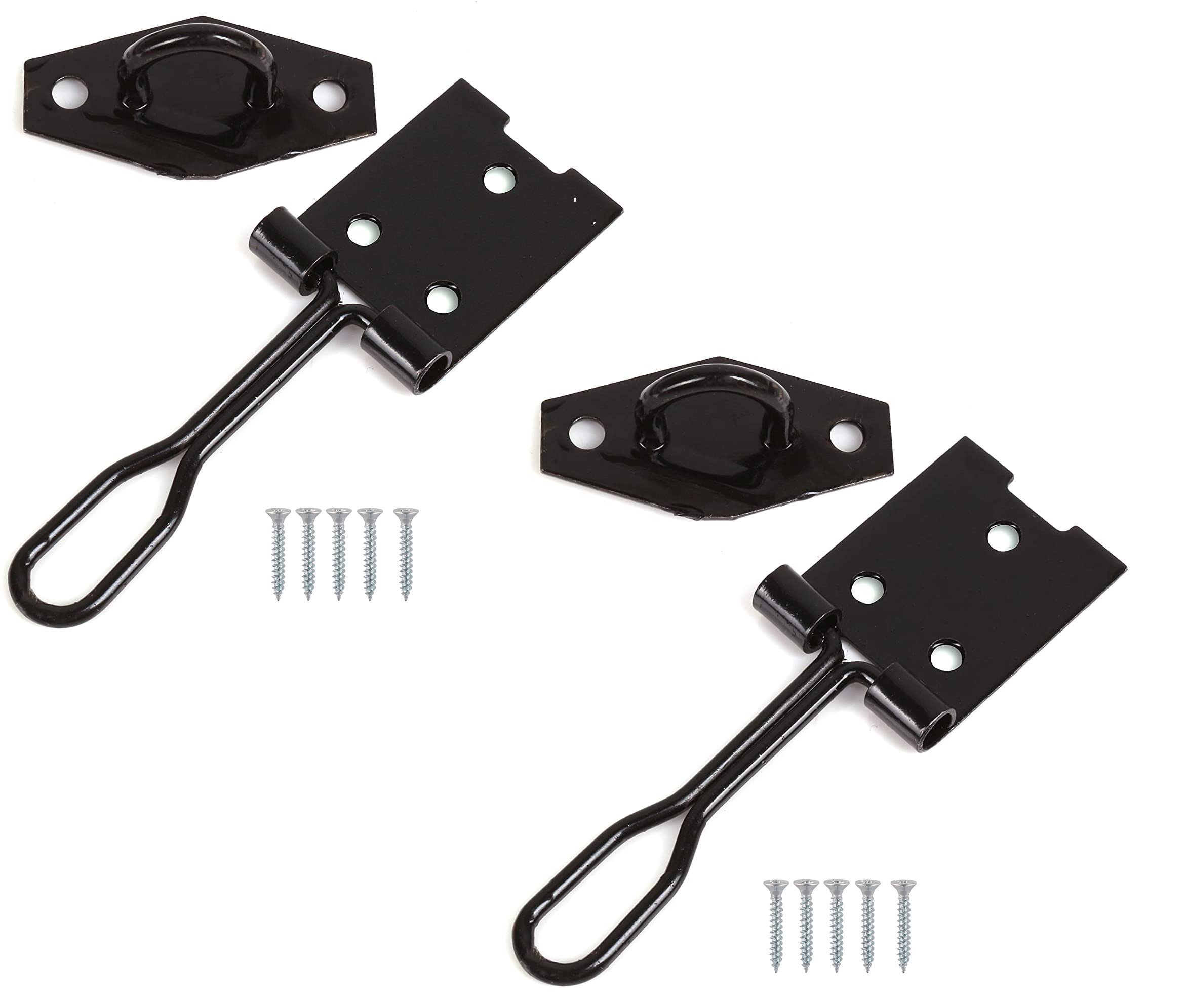 TERF® Wire Hasp and Staple Set Black 75mm [ 3 inch ] including Fixing Screw For Use with Outdoor House Cabinet Cupboard Cage Door and Multi Purpose Use - Pack of 2