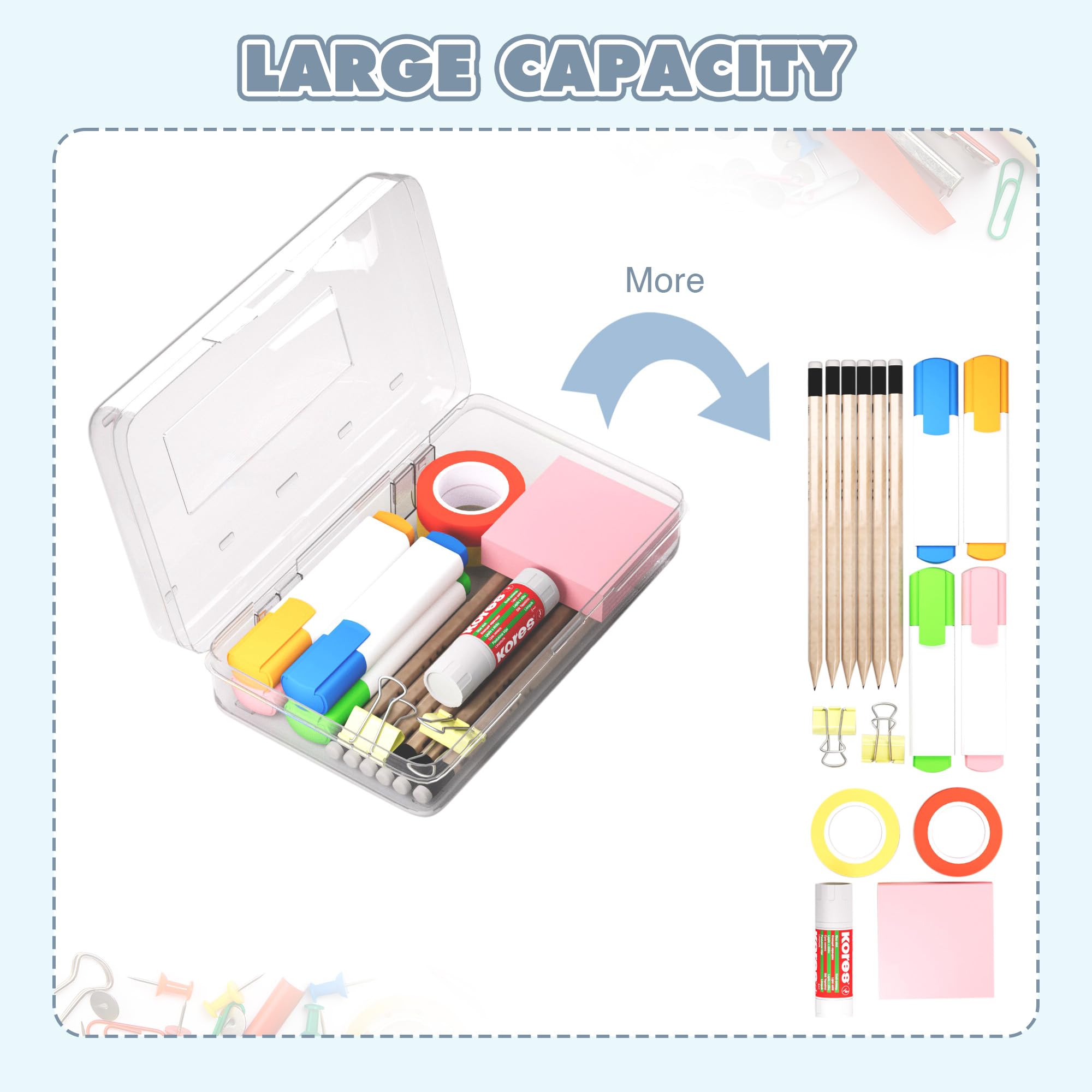 YUQILIN 24pcs Pencil Cases Boxes Clear Pencil Case Organizer Plastic Pencil Case Marker Storage Organizer Clear Pencil Box Large Capacity Pencil Case Bulk