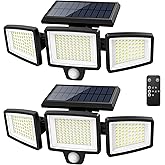 Tuffenough Solar Outdoor Lights 2500LM 210 LED Security Lights with Remote Control,3 Heads Motion Sensor Lights, IP65 Waterproof,270&deg; Wide Angle Flood Wall Lights with 3 Modes(2 Packs)
