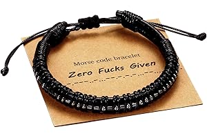 Vrsilver Morse Code Bracelets for Men, Gunmetal Beads on Black Leather Bracelets for Mens Gifts Inspirational Gifts for Him Best Friend Boyfriend Husband Dad Grandpa Friends Brother Mens Jewelry