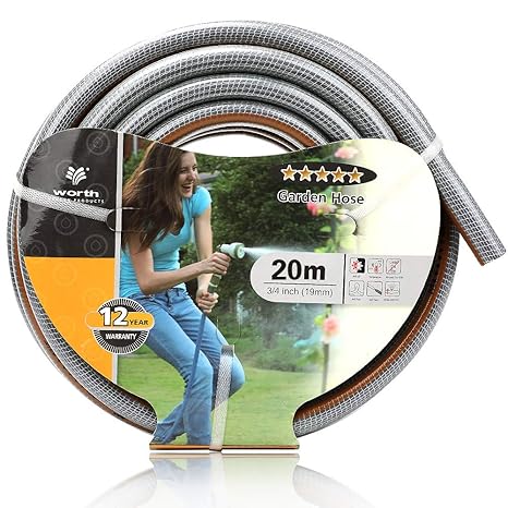 Worth Garden 5-lagig Gartenschlauch 19 mm (3/4 Zoll), 20 m, aus robustem Kreuzgewebe, UV-beständig Wasserschlauch, Gewebeschl