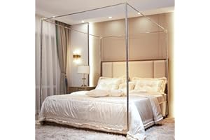 AIKASY Outer Support Canopy Frame Post Queen Size Stainless Steel Four Corner Bracket Fit for Metal/Wood Bed Bedroom Decor (Silver)