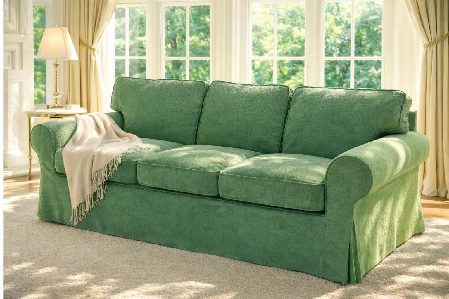 Photo 1 of Velvet Pets Friendly Sofa Covers Custom Made Compatible for IKEA Ektorp Three Seat Sofa Slipcovers (Velvet Light Green 3)