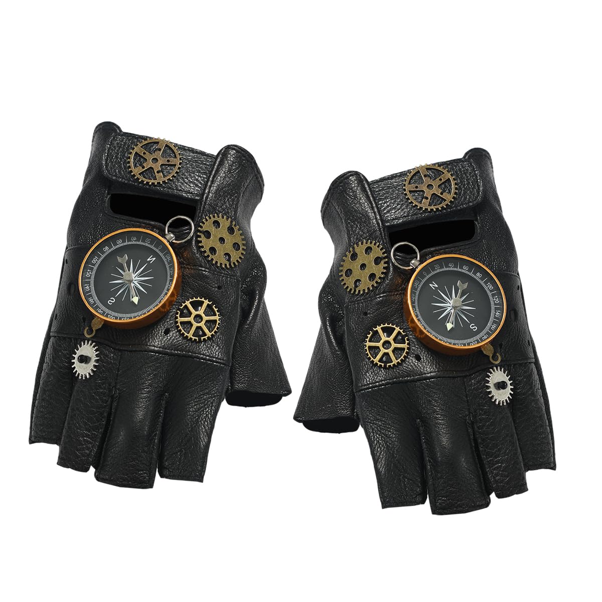 GRACEART Steampunk Gloves Gothic Mens Fingerless Mittens (Compass)