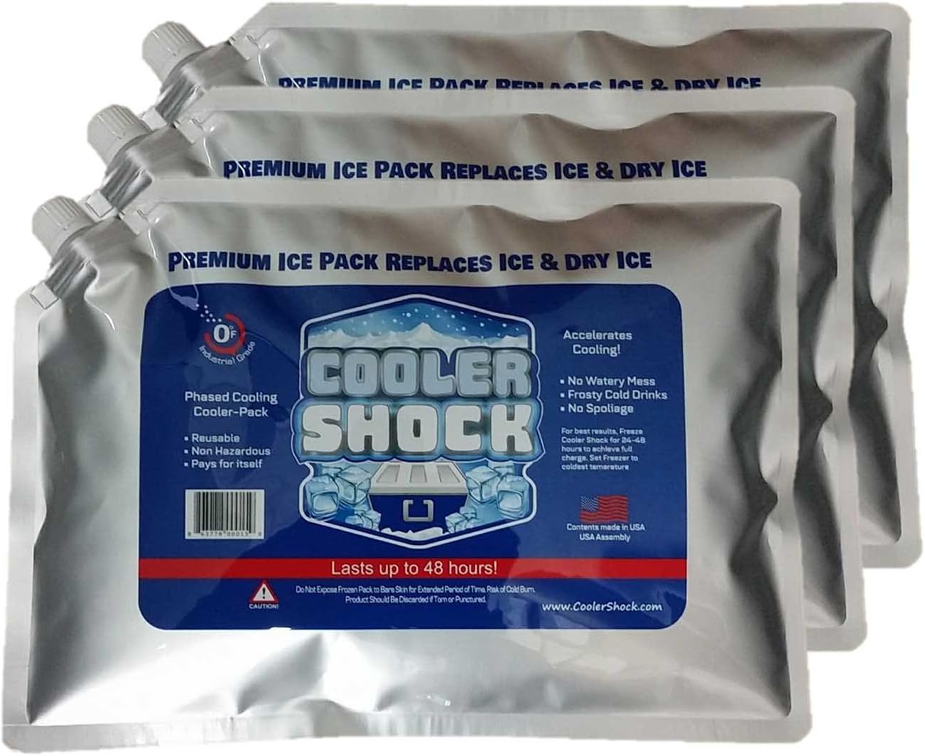 Cooler Shock 3X Lg. Zero°F Cooler Freeze Packs 10x14 inch - No More Ice Replaces Ice and is Reusable - Easy Fill - Add Water and Save! - 12lbs Total - Made in The USA