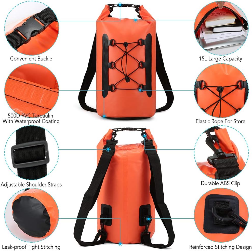 Lixada Bolsa Estanca Seca Impermeable Roll-Top Mochila Impermeable para  Trekking Nadar Kayak Deportes Acuáticos 15L Deportes acuáticos Bolsas  estancas