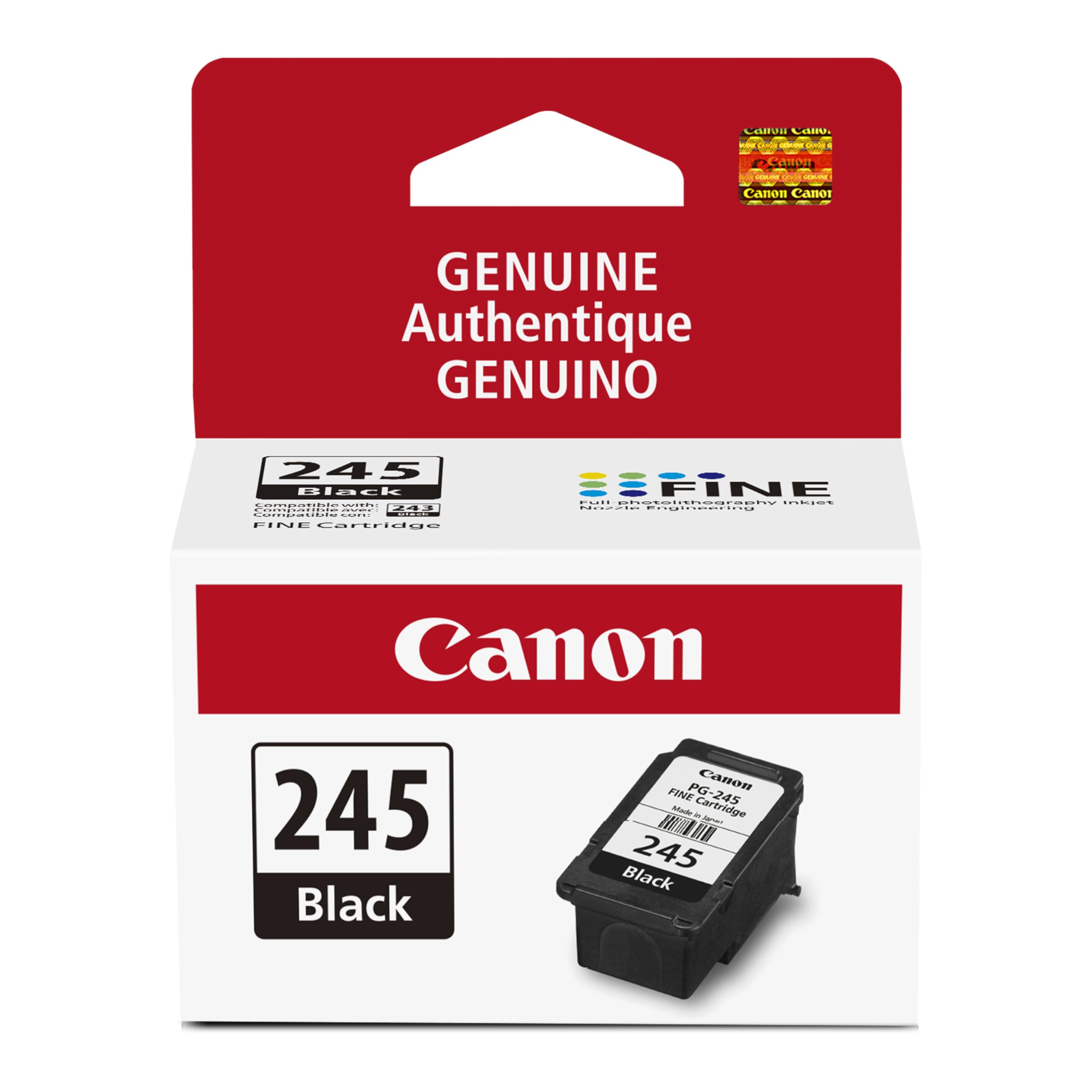 Photo 1 of Canon PG-245 Genuine Black Ink Cartridge, Compatible with iP2820, MG2420/2924/2920/3020/2522/2525, MX492, TS3120/302/302a/202/202a/4520/3320