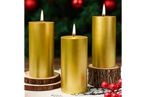CAPANIEL 2.8x6 Inch Soy Pillar Candles 255 Hours Long Burning Natural Soy Wax Candles Smokeless Gold Pillar Candles Dripless Handmade Pillar Candle for Home Wedding Table, 3 Pack
