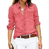luvamia Denim Shirt Women Chambray Jean Western Shirts Long Sleeve Button Down Tops