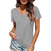 Elesomo Long Sleeve Shirts for Women Cotton Tshirts V Neck Spring Tops Basic Tee