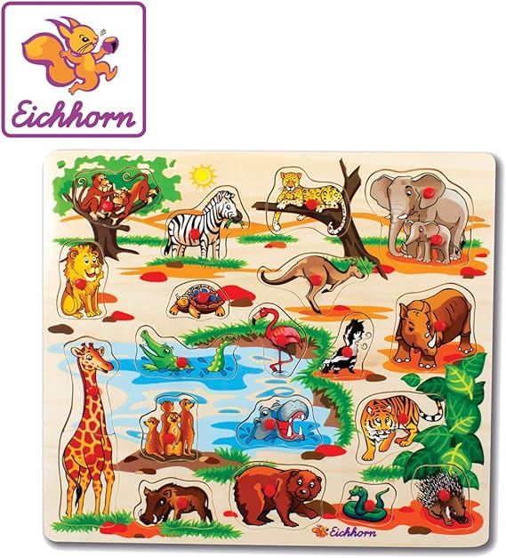 Puzzle En Bois Animaux - 5 Pièces Avec Poignées - Chat, Chien, Enfant - Dès 1 An