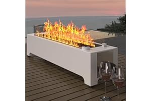 MELLCOM Tabletop Propane Fire Pit-31.5 in,40,000 BTU Stainless Rectangle Propane Table Top Fire Pit, Suitable for Outdoor, Patio, Balcony, w/Wind Glass Shield&Crystal Stone-Silver