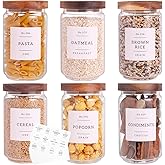 6 Set Glass Pantry Storage Jars with Acacia Airtight Lid - 23oz Thicken Glass Kitchen Canisters with 132 Pantry Labels - Clea
