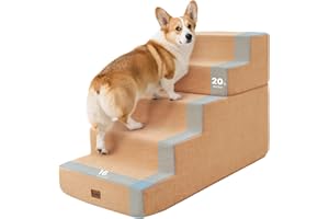 MADE 4 PETS Made4Pets Dog Stairs for High Bed, Extra Wide Pet Stairs for Bed Couch Sofa, 35D Foam Pet Steps for Small Dogs and Cats(Up to 40lbs), Non-Slip Bottom Dog Steps, Tan, 5 Steps