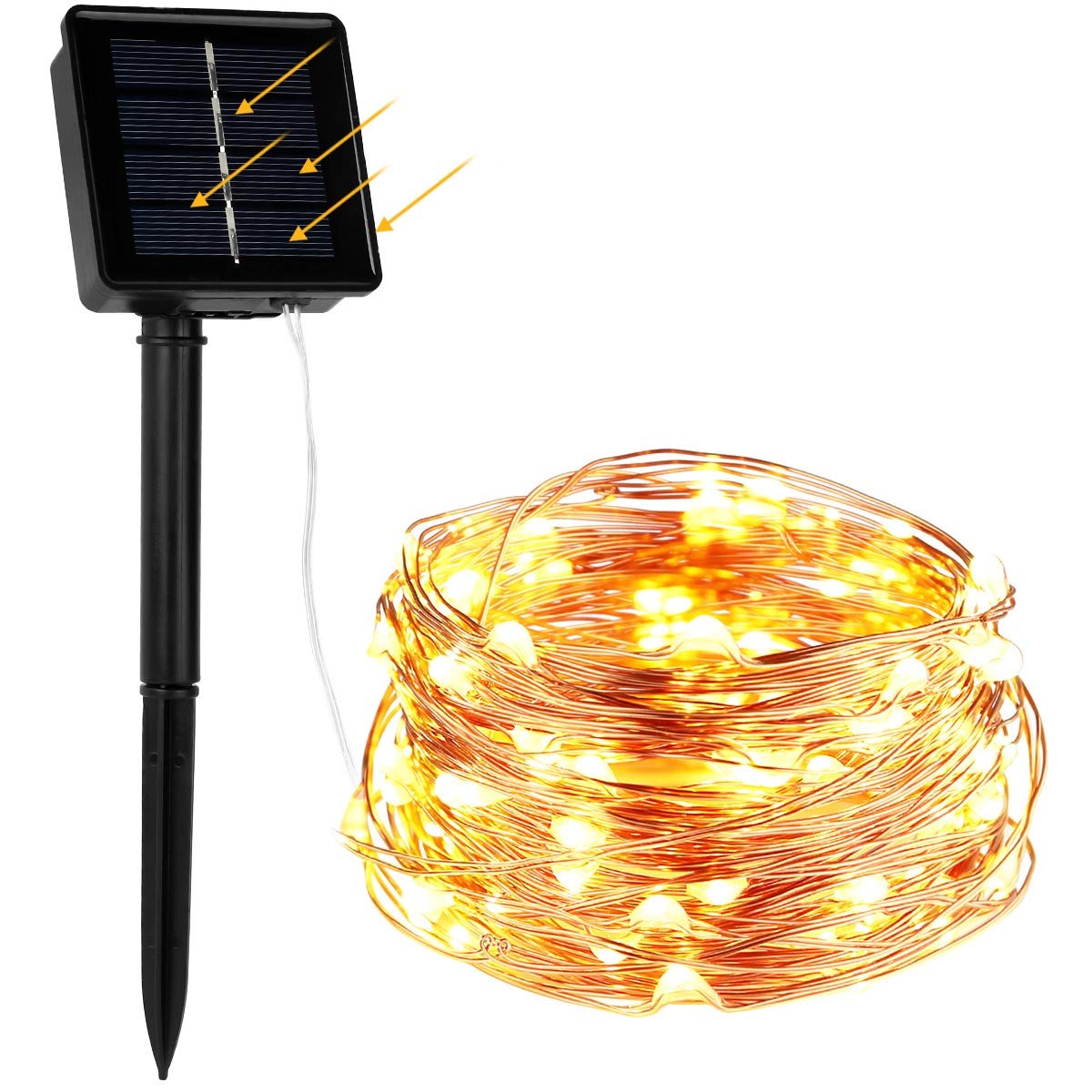 WAAO Solar String Lights, 33ft 100LED Outdoor String Lights, Waterproof Decorative String Lights for Patio, Garden, Home, Gate, Yard, Party, Wedding, Christmas (Warm White)