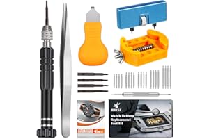 JOREST Watch Battery Replacement Kit, Watch Repair Screwdriver, Watch Band Replacement tool, Watch Wrench Back Remover, Watch Case Opener, Watch Back Remover Holder, Spring bar, Tweezers