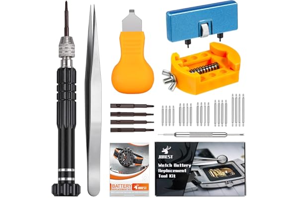JOREST Watch Battery Replacement Kit, Watch Repair Screwdriver, Watch Band Replacement Tool, Watch Wrench Back Remover, Watch