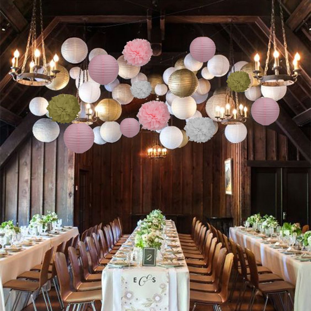 YaphteS Tissue and Paper Pom Poms decoration Colorful Paper Lantern and Pompoms Best for party and wedding decorations DIY Party Supplies