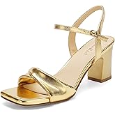 AIUNIIND Heels for Women Square Open Toe Comfort Block Short Heel Ankle Strap for Prom Wedding Party Dress Sandals Shoes 2.68 Inch