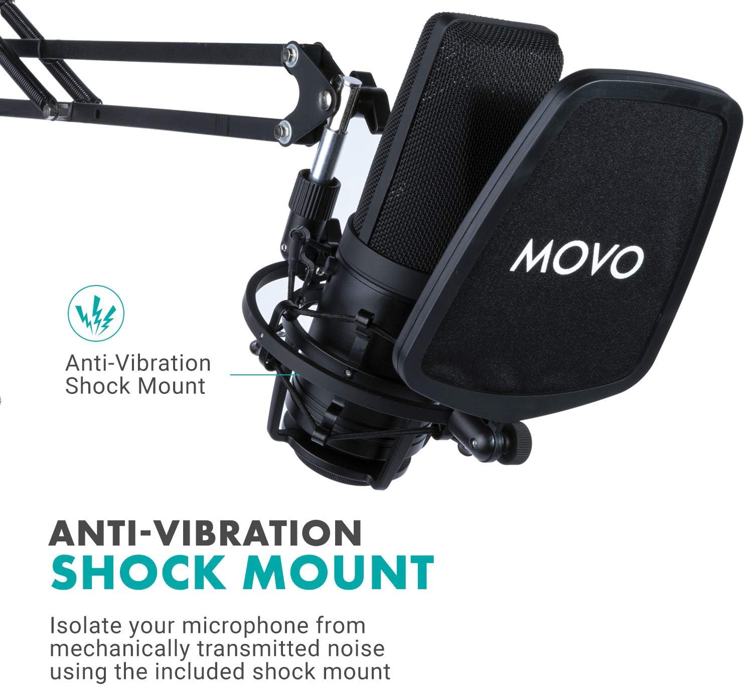 Movo VSM-7 Large Diaphragm, Multi-Pattern Studio Condenser Microphone with Shock Mount, Pop Filter, and XLR Cable - Studio Microphone for Music, Vocals, Podcasting, Gaming, Streaming and More: Home Audio & Theater