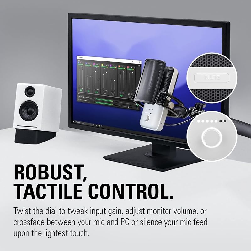 Wave:3 White, microfono condensatore USB premium per streaming, podcast, gaming e home office, software di mixaggio gratis, plug-in per effetti audio, anti-distorsione, plug ’n play, Mac, PC