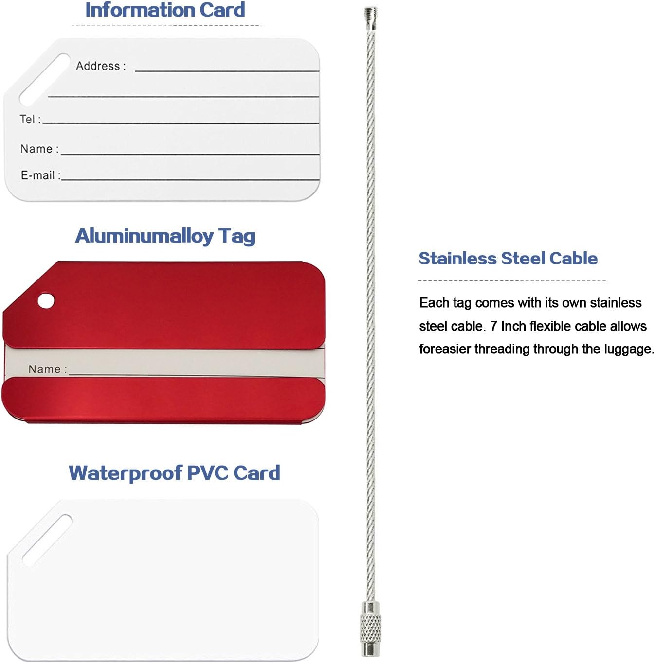 Aluminum Luggage Tag for Luggage Baggage Travel Identifier by Ovener (Red 2 Pcs) - Image 4