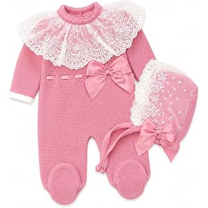 Knit Newborn Girl Deluxe Old Pink Deluxe Cotton Cloth Set, Coming Home Infant Knit Outfit 3 pieces