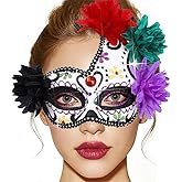 BODIY Halloween Masquerade Mask Flower Skull Day of the Dead Eyemask for Women Men Costume Masks Mardi Gras Half Mask