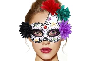BODIY Halloween Masquerade Mask Flower Skull Day of the Dead Eyemask for Women Men Costume Masks Mardi Gras Half Mask