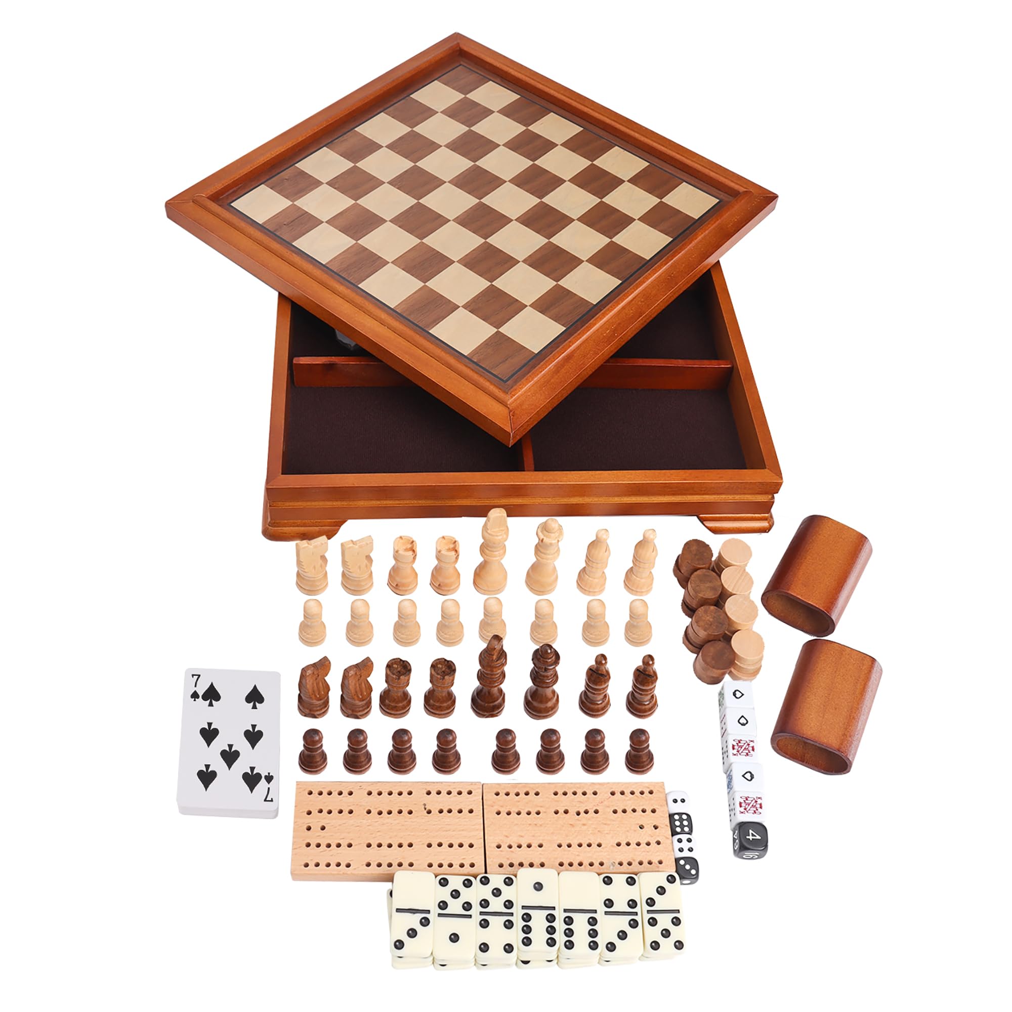 Photo 1 of ****SIMILAR ITEM***** GSE Games & Sports Expert Wooden 7-in-1 Chess, Checkers, Backgammon, Dominoes, Cribbage Board, Playing Card & Poker Dice Game Combo Set (Deluxe)