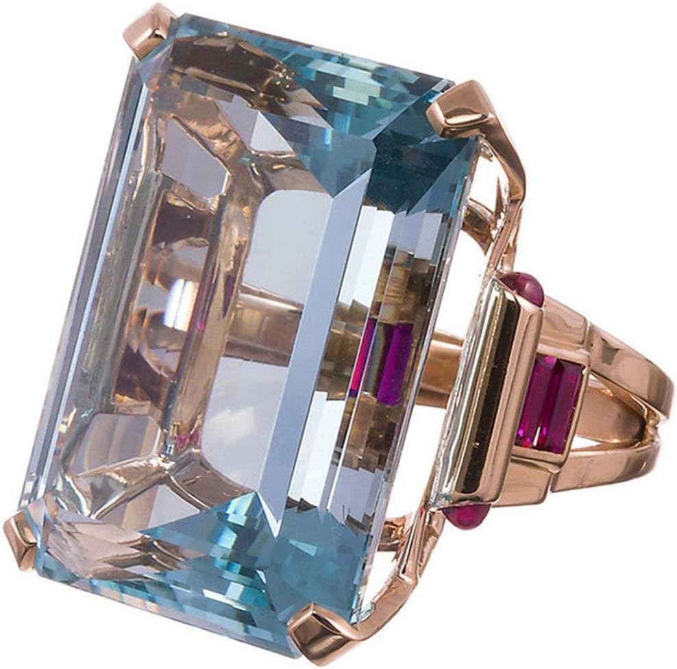Exquisite Rings,Dainzuy Aquamarine Ring Wedding Ring Emerald Cut Blue Rose Gold for Lovers