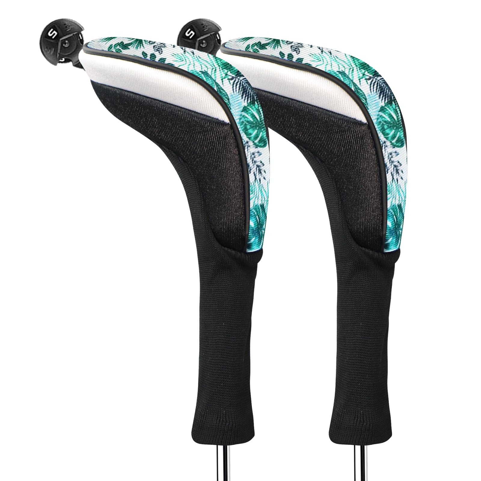 FINGER TEN Golf Club Head Covers Woods Hybrids Long Cover, Headcovers with Interchangeable No. Tags Fit All Hybrids Wood Clubs Light Durable (Green-2 Pack Hybrid Covers)