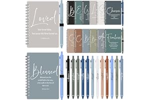 Kosiz 12 Sets Inspirational Christian Gifts Bulk A6 Notebooks Prayer Journals with Pens Spiral Bible Journal Religious Christmas Gift for Church Women Men Sunday School Teacher Coworker (Boho Color)