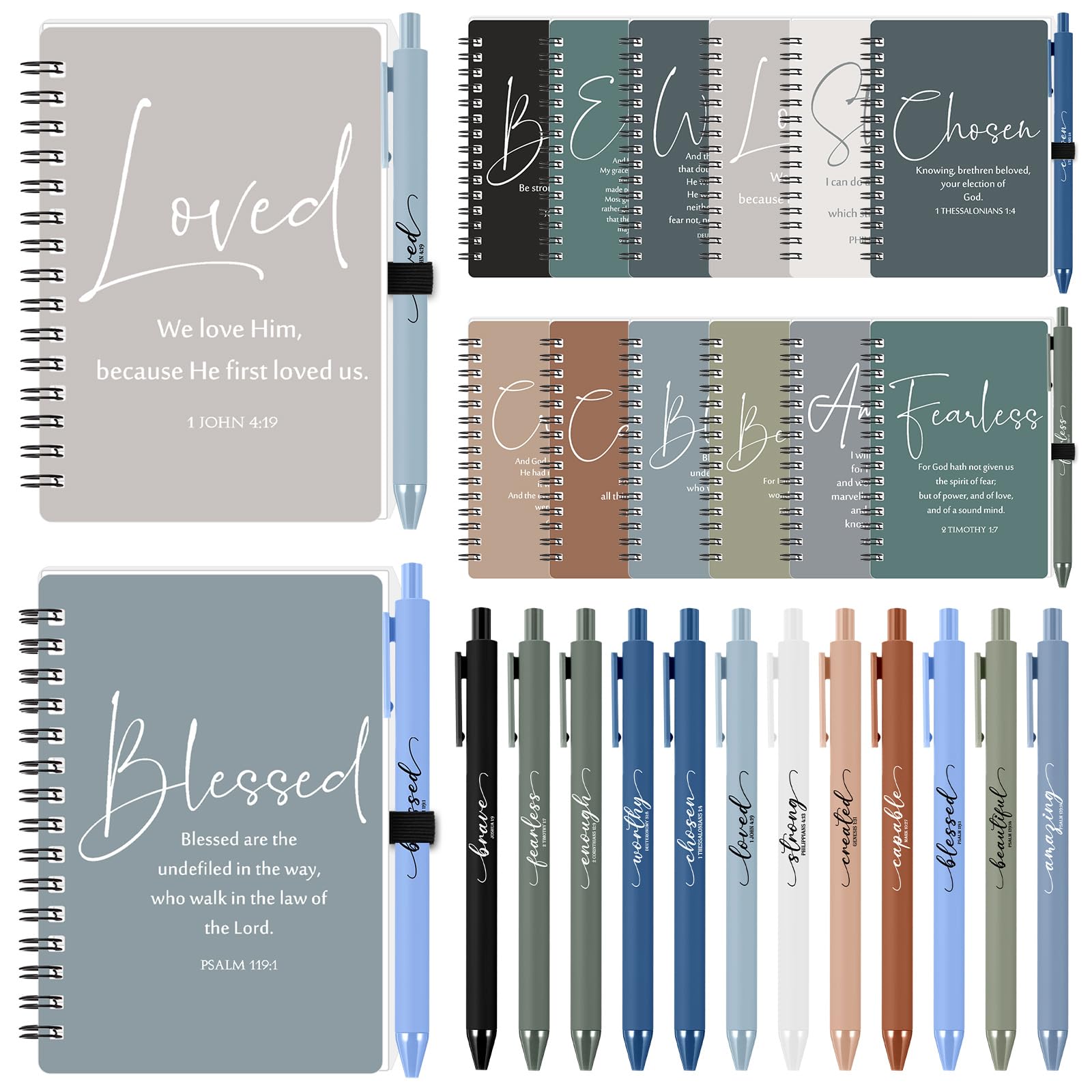 Photo 1 of Kosiz 12 Sets Inspirational Christian Gifts Bulk Christian Notebooks Prayer Journals with Pens Spiral Bible Journals Religious Gifts for Church Grandparent Pastors Day Sunday School (Boho Color)
