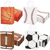 Elsjoy 48 Pack 4 Styles Sports Party Favor Bags for Football Baseball Basketball Soccer, Sports Themed Paper Gift Bags with Handle, Small Goodie Treat Bag for Birthday, Party Supplies