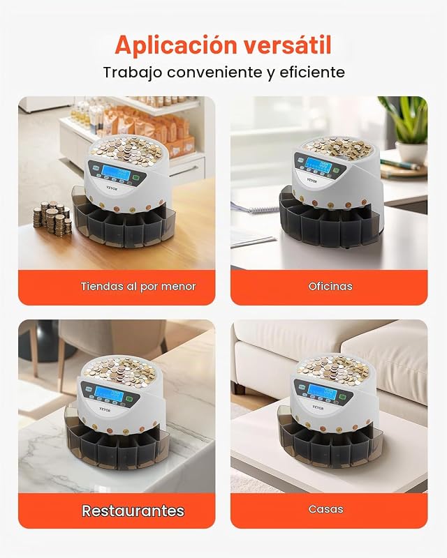 Clasificadora de Monedas EURO, Contadora de Monedas para 8 Tipos de Monedas de Euro con Pantalla LCD, Almacenamiento de Monedas, 5 Tubos y Cajas para Monedas Admite hasta 850 Monedas — foto 6 de 8