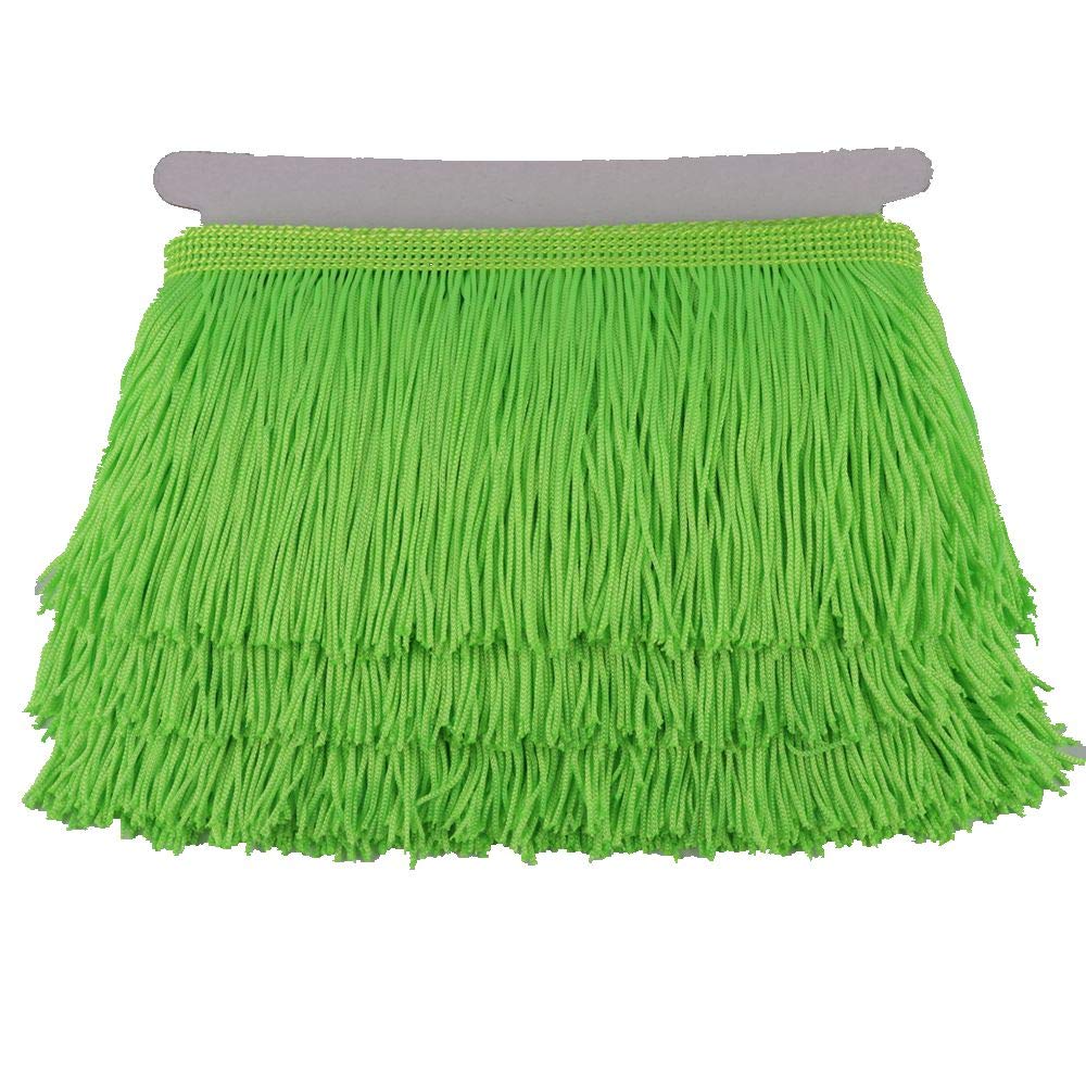 Fringe Trim Lace Polyerter Fibre Tassel 4 inch（″） Wide 10 Yards Long for Clothes Accessories and Latin Wedding Dress and DIY Lamp Shade Decoration BlackWhiteRedGoldBluePink(Fluorescent Green, 4 inch)
