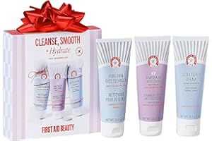 First Aid Beauty Cleanse, Smooth + Hydrate Kit - Skin Care Gift Set with Travel Size Facial Cleanser, KP Body Scrub & Ultra Repair Cream - Travel Friendly Skincare Set