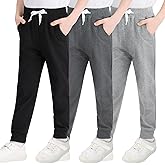 VOGRYE 3 Pack Boys Sweatpants Fleece Athletic Workout Kids Clothes Boys Joggers with Zipper Pocket and Drawstring Size 2-14
