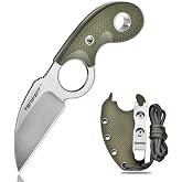 TONIFE Small Fixed Blade Knife Full Tang EDC Camping with Sheath Lanyard and Clip, Blade Length 2.17",2.5 oz.with Sheath(Green - Stonewash)