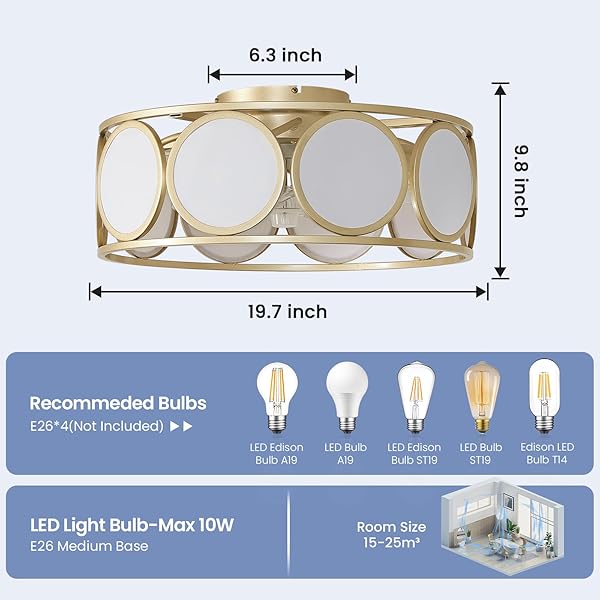 EPINL CAGED CEILING FAN WITH LIGHT – 19.7″ LOW PROFILE CEILING FAN WITH LIGHTS MODERN FLUSH MOUNT FANDELIERS WITH LIGHTS AND REMOTE 6 SPEED QUIET CEILING FANS FOR BEDROOM LIVING ROOM KITCHEN