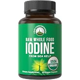 Organic Raw Whole Food Iodine Supplement from Kelp (Ascophyllum Nodosum) | Potassium Iodide Tablets Alternative. For Thyroid, Energy, Immune Support. 60 USDA Organic Vegan Capsules by Peak Performance