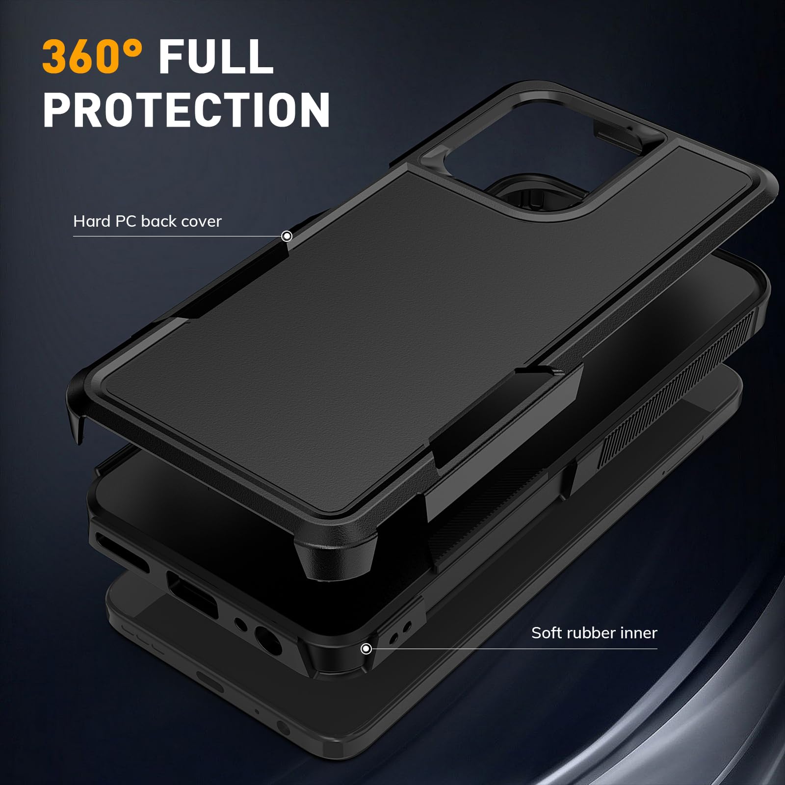 Vinve for Moto G Power 2025 Case with HD Screen Protector, Military-Grade Shockproof & Dual-Layer Protection, Anti-Slip Grip Design Phone Case, Black