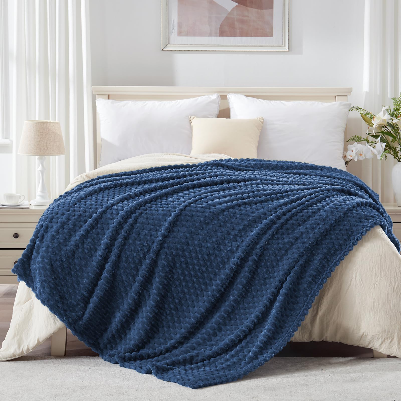 EXQ Home King Size Blanket for Bed or Couch - 3D Imitation Turtle Shell Jacquard Decorative Fleece Blankets - Cozy Soft Lightweight Fuzzy Flannel Blanket Suitable for All Seasons(90"×108",Dark Blue) Image EXQ Home King Size Blanket for Bed or Couch - 3D Imitation Turtle Shell Jacquard Decorative Fleece Blankets - Cozy Soft Lightweight Fuzzy Flannel Blanket Suitable for All Seasons(90"×108",Dark Blue) Image