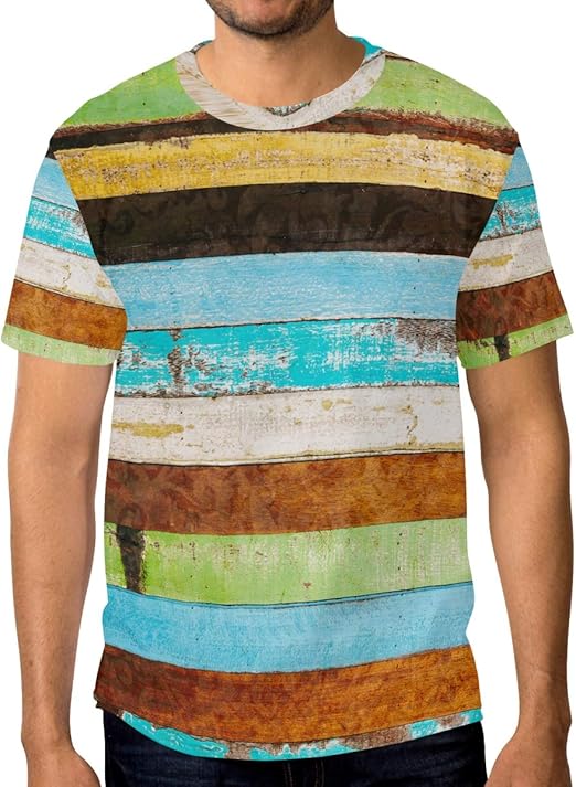 XiangHeFu T Shirt for Men Boys Vintage Rainbow Wooden Custom Short Sleeve: Amazon.co.uk: Clothing