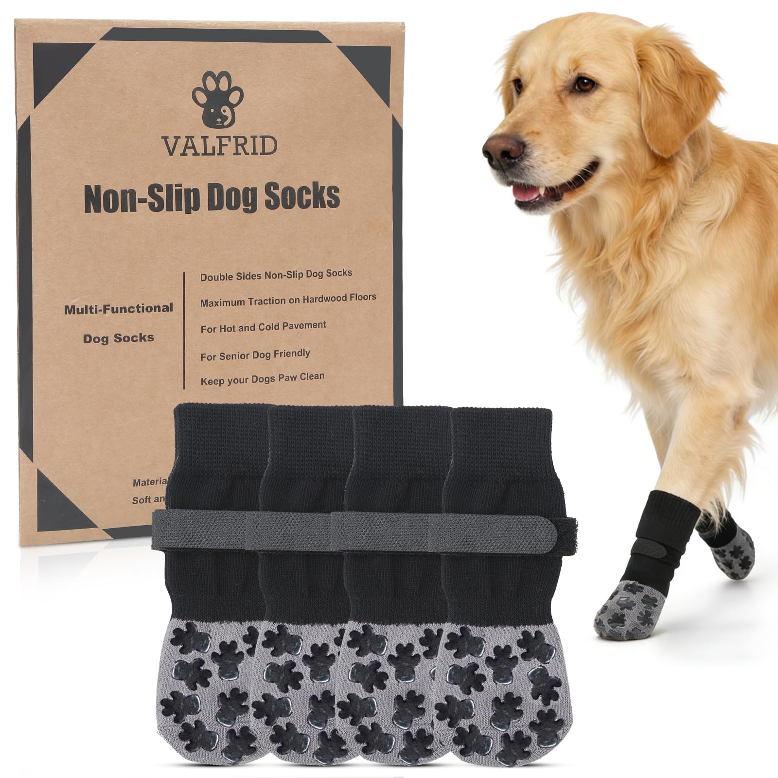 Photo 1 of ?VALFRID Non-Slip Dog Socks with Double Sides Grips, and Durable Dogs Grip Socks,Hardwood Floors Anti-Slip,Dog Booties for Small Medium Large Dogs M